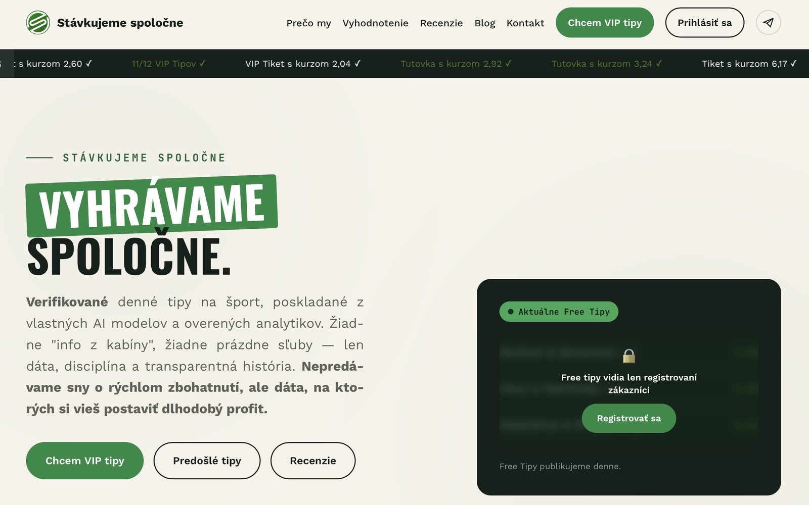 Náhľad webu stavkujemespolocne.sk
